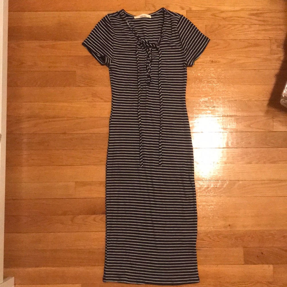 Ribbed midi dress with crisscross detail